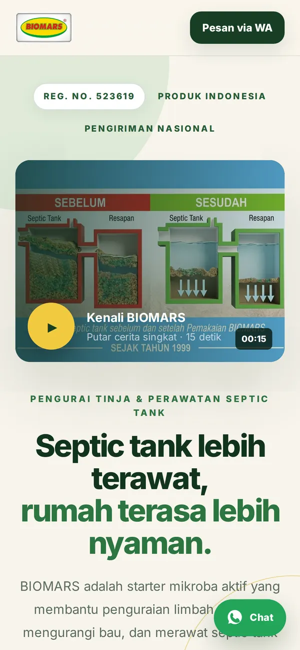 Satu halaman yang mengantar pembeli sampai ke WhatsApp dibuka dari HP